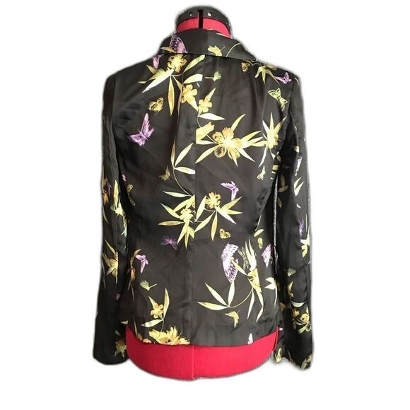 H&M Blazer Women’s Size 4 Black Floral Butterfly Open Front Long Sleeve - Picture 2 of 8